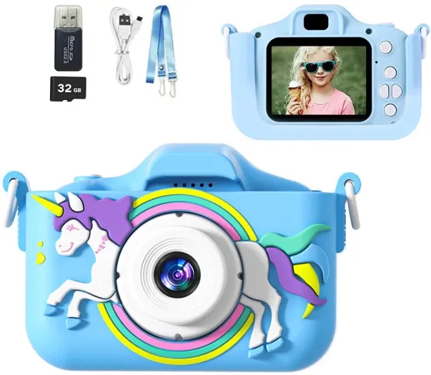 Moucles Cute Pony Kids Camera, 2.0 Inch HD Screen Children’s Camera with 32GB Card & Reader, Educat…