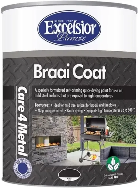 Excelsior Braai Coat for Braais and Fireplaces - 1L (Black) - High Temp Matte Flammable Spray Paints