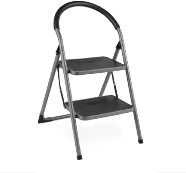 SA TRADE 2-Step Iron Ladder - With Round Handrail, Safe Steel Ladder