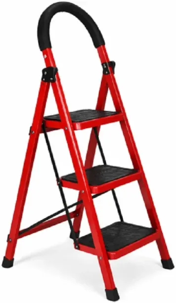 SA TRADE Heavy Duty 3-Step Ladder - Steel, Anti-Slip, Grip Handle Steel Ladder