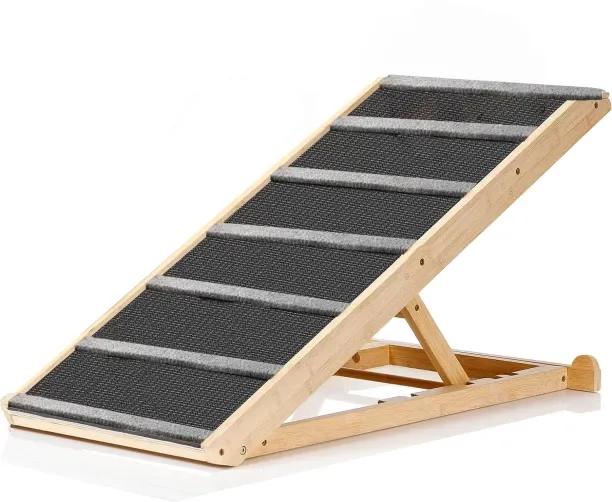 Heartdeco Adjustable Foldable Bamboo Pet Ladder Dog Ramp Wooden Ladder