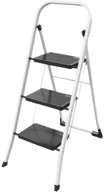 Unique 3-Step Steel Folding Ladder 150 kg Capacity GS Safety Certified White/Black Aluminium Ladder