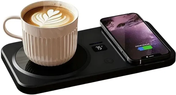 LIUHUI Coffee Mug Warmer and Phone Charger, 2 in 1 Wireless Charger Drink Heating Warmer Magnetic U…