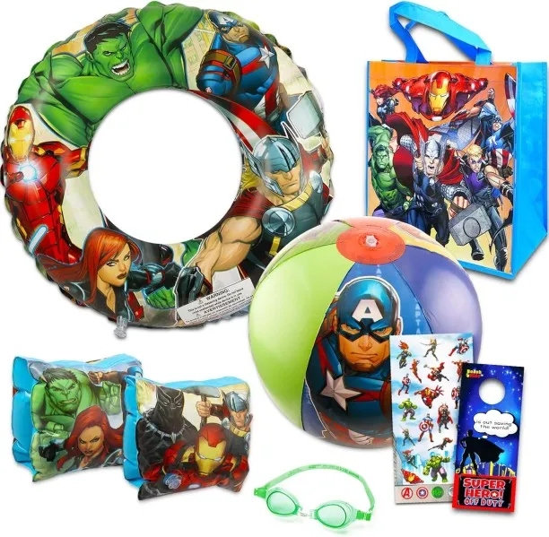 NEXUS 3 cm Avengers Ultimate Beach Toys Set - 7 Pc Pool Bundle with Ball, Arm Floaties, Goggles, an…