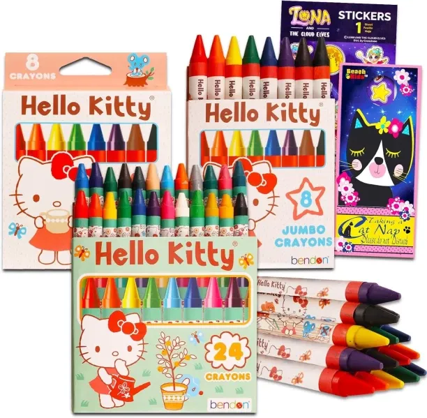 NEXUS 3 cm Hello Kitty Jumbo Crayons for Toddler Girls Ages 1-3 - Bundle with Large Crayons for Tod…