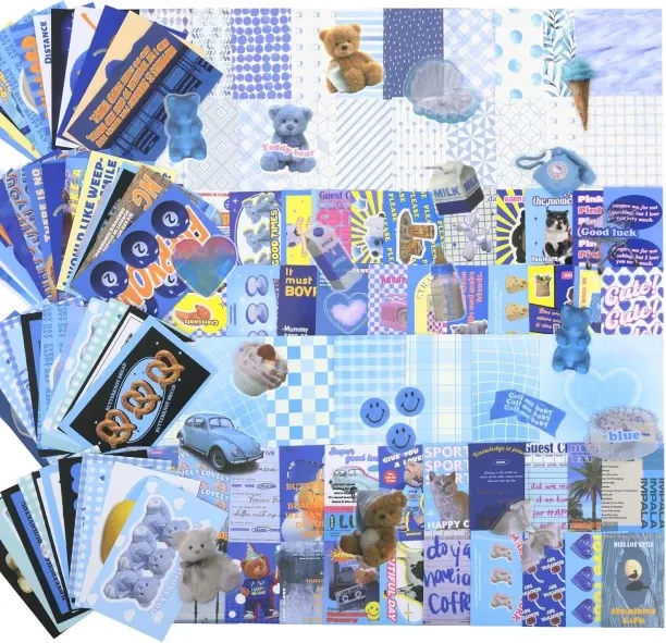 NEXUS 3 cm 720PCS Scrapbook Kit Retro Blue Scrapbook Paper Aesthetic Stickers Scrapbooking Bullet J…