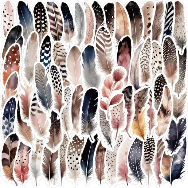 NEXUS 3 cm 60pcs Aesthetic Feather Stickers for Girls Scrapbooking, Bird Feather Vinyl Decals for W…
