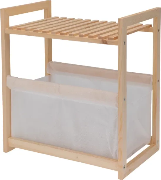 Generic Wooden Solid Pine Mini Storage Rack & Organizer with Fabric Bag Storage Basket