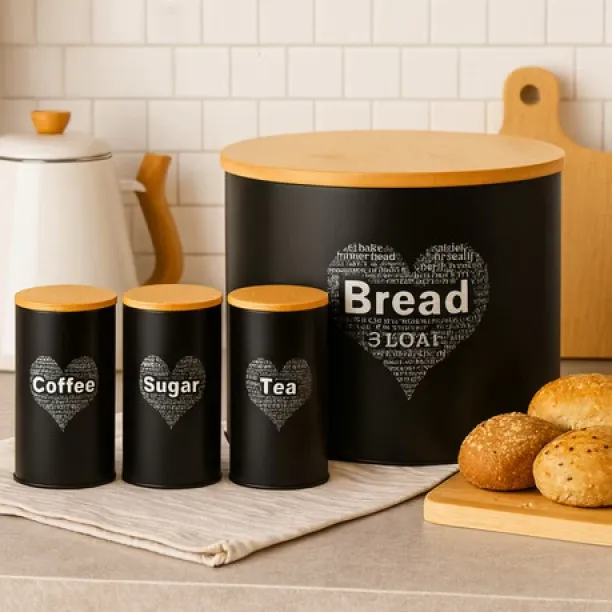 Zzztrade Bread Bin and Jars Set for Kitchen/Food Storage - 4 Piece Set Storage Box