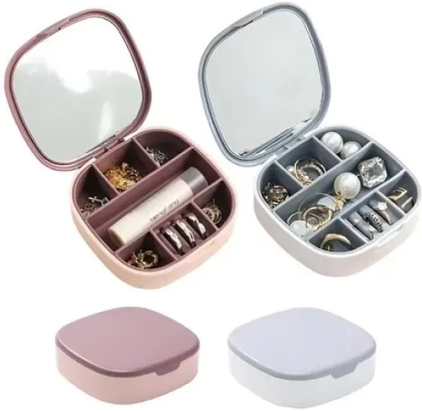 Takme Home Mirror Portable Travel Jewelry Box Set of 2 Storage Box