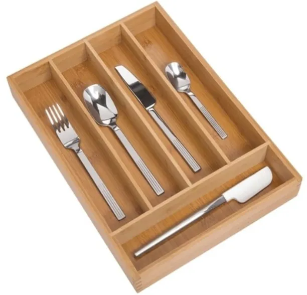Generic F20-10-3 Large Bamboo 5-grid Cutlery Tray Shelf Organizers