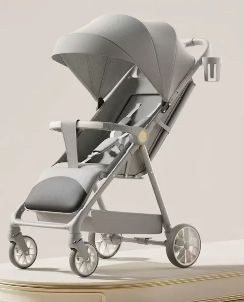 Hallo Lightweight Gray Baby Travel Stroller – Reclining Seat, Sit & Lie Down Function Stroller Pram