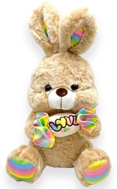 Teeto Toys Toys and Beyond - Rainbow Love Bunny Plush Toy - Brown  - Medium