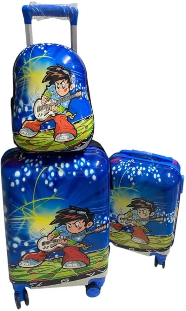 Hard Base Kids Luggage Bags -Pack Of 3-Cartoon Character Hard Base Kids Luggage Bag Pack of 3 - Blu…