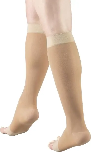 NEXUS Truform Sheer Compression Stockings, 15-20 mmHg, Women's Knee High Length, Open Toe, 20 Denie…