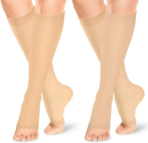 NEXUS Open Toe Compression Socks for Women & Men-2 Pairs 15-20 mmHg Knee High Graduated Toeless Com…