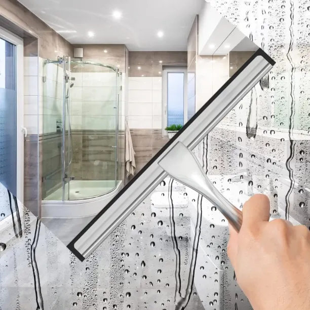 Moucles 10 Inch Squeegee for Shower Glass Stainless Steel Streak-Free Glass Cleaner with Adhesive H…