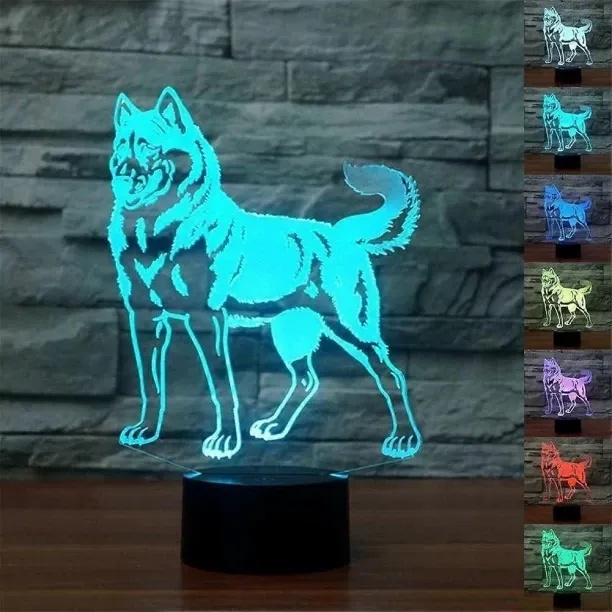 Huanix Remote Control Night Light Lamp Abstractive 3D Optical Illusion Wolf Colorful Lighting Effec…