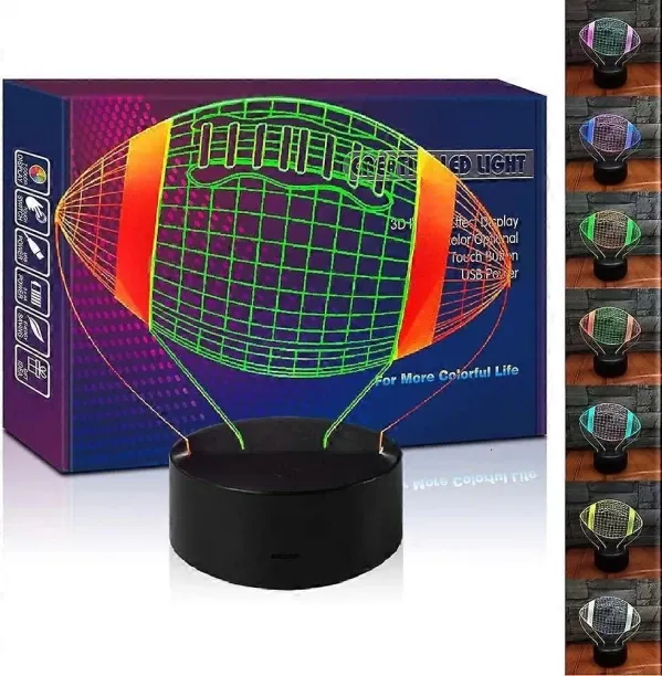 Huanix Remote Control Night Light Lamp American Football LED 3D Illusion USB Night Light Rugby Bedr…