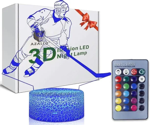 Huanix Remote Control Night Light Lamp 3D Illusion Hockey Night Light Lamp 16 Color Change Bedroom …