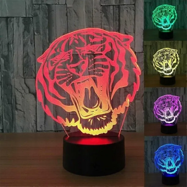 Huanix Remote Control Night Light Lamp 3D Optical Illusion Animal Tiger Colorful Lighting Effect To…