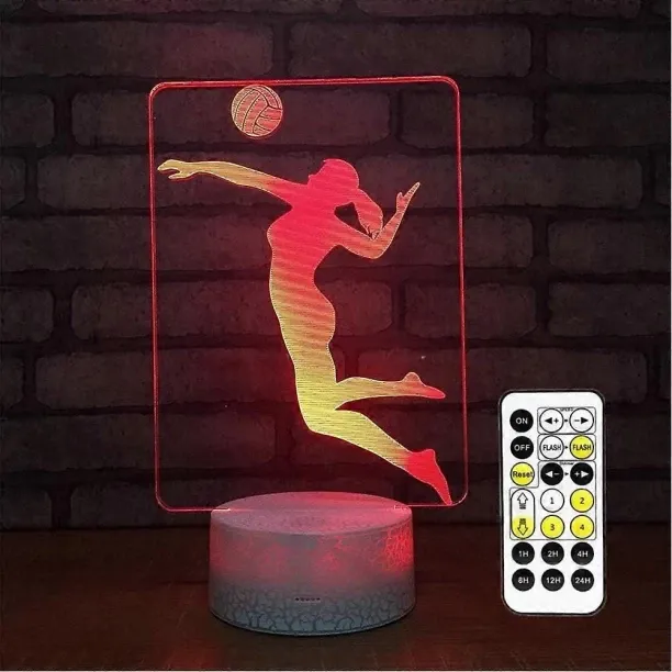 Huanix Remote Control Night Light Lamp Sports Female Woman Volleyball Player 3D Optical Illusion La…