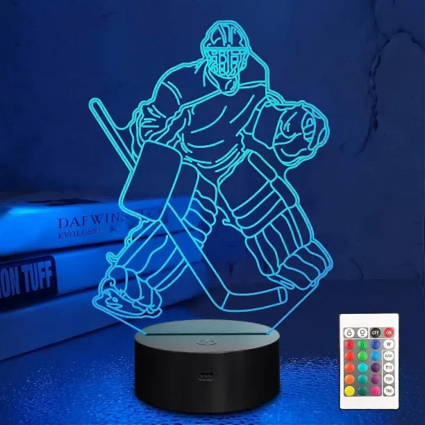 Huanix Remote Control Night Light Lamp Ice Hockey Goalie Night Light Kids 3D Optical Bedroom Lamp R…