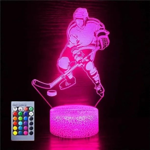Huanix Remote Control 3D Ice Hockey Player Night Light Lamp Illusion Night Bedroom Decor Nightstand…