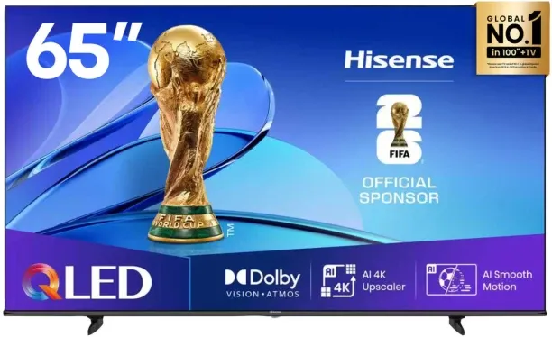 Hisense 164 cm (65 inch) QLED Ultra HD (4K) VIDAA Flat-Panel TV, Smart TV