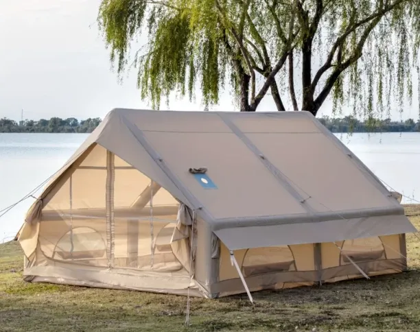 Generic 12Sq Beige Inflatable Camping Tent | 6-8 Person, 4 Season Glamping Air Tents Cabin House Wi…
