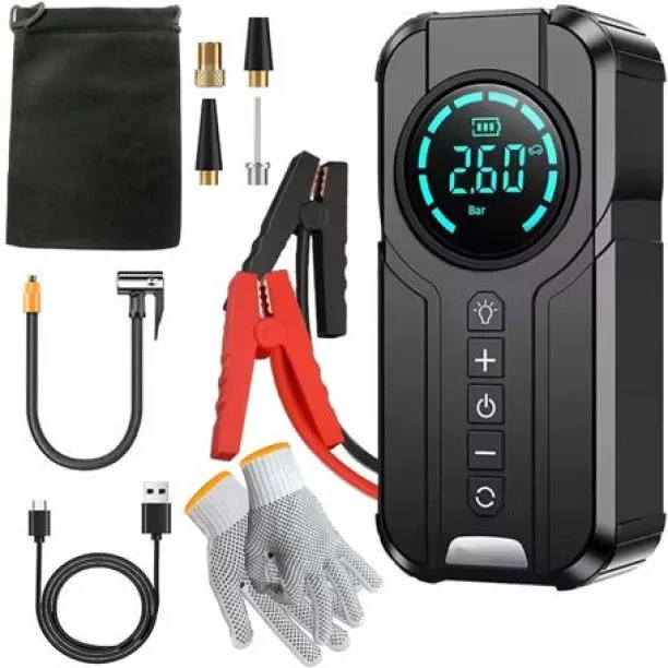 Zzztrade 4 in 1 Car Emergency Booster, Tyre Inflator, Power Bank, Flashlight & Glove Plastic Digita…