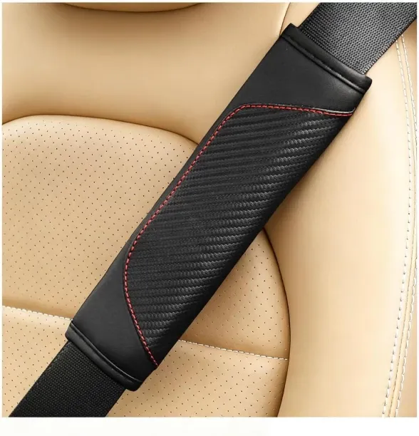 Pofufusm 2PCS Carbon Fiber Car Seat Belt Cover, Leather Comfortable Soft Vehicle Seatbelt Pad for S…