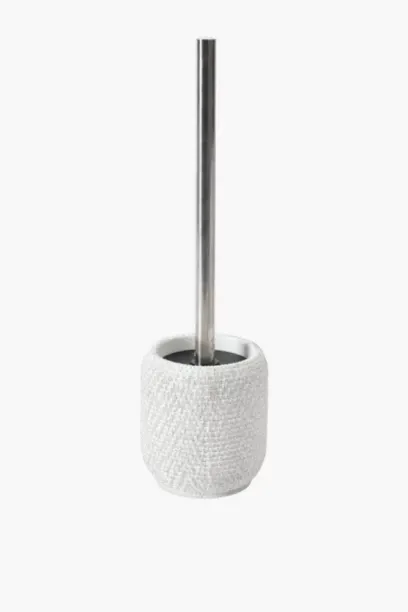 Aura Polyresin Washed Stitch Toilet Brush Set – White Bathroom Accessory Toilet Brush with Holder