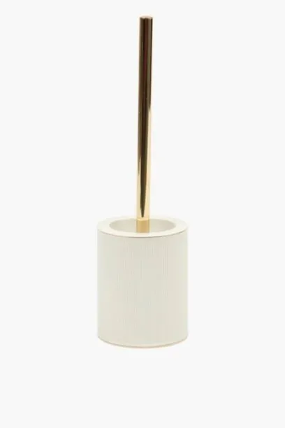 Aura Ribbed Ceramic Toilet Brush with Gold Trim – Luxury Toilet Brush with Holder