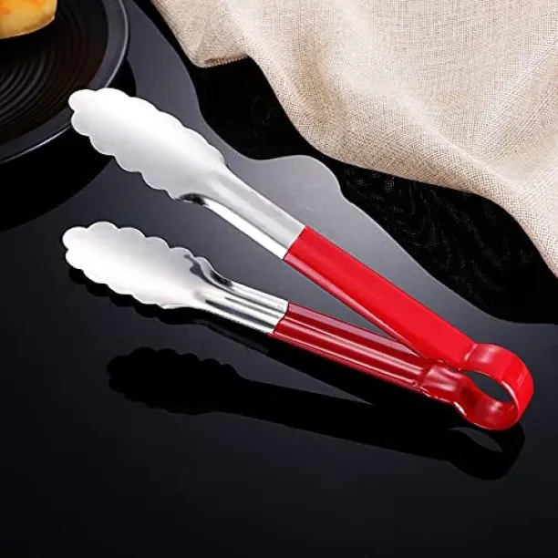 fancystuff Stainless Steel Utility Tong 35.5cm, (Red handle) Stainless Steel Tong Kitchen Tool Set