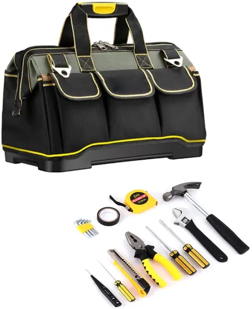 ALANES Heavy Duty 15L Tool Bag Organizer with 15 Piece Household Tool Kit Nylon Tool Bag