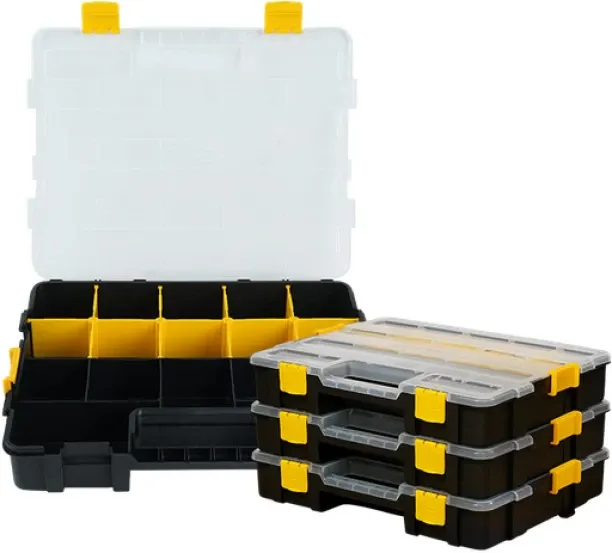 DELI Stackable 15-Inch Parts Organizer Box, 17-Compartment Plastic Storage Case Tool Box with Remov…