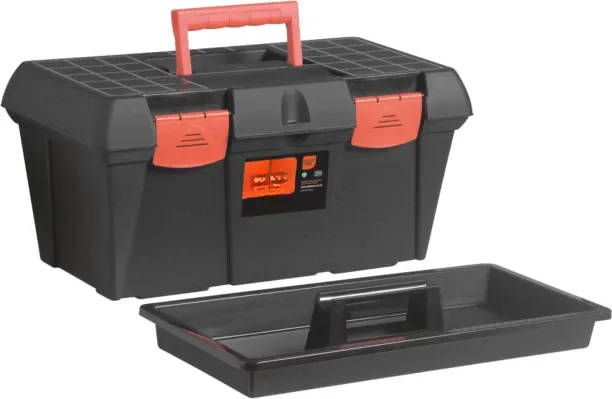 Elite Big Jim Stackable Toolbox Combo 48 cm Heavy Duty Plastic Organiser with Tray - Black/Red Tool…