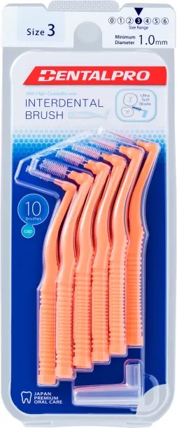 Dental Pro L-Shaped Interdental Brush,10pcs -Size 3 (1.0mm) Yellow Ultra Soft Toothbrush