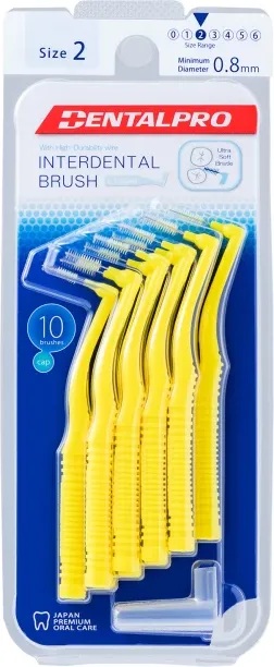 Dental Pro L-Shaped Interdental Brush,10pcs -Size 2 (0.8mm) Yellow Ultra Soft Toothbrush
