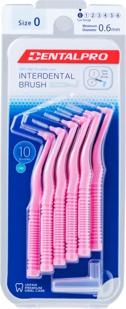 Dental Pro L-Shaped Interdental Brush,10pcs - Size 0 (0.6mm) Pink Ultra Soft Toothbrush