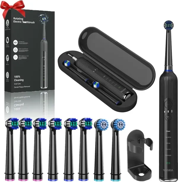 Zuosheng Rotating Electric Toothbrush for Adults with 8 Brush Heads, Travel Case, 5 Modes Rechargea…