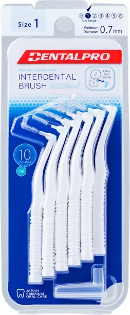 Dental Pro L-Shaped Interdental Brush - Size 7 (0.7mm) White Ultra Soft Toothbrush