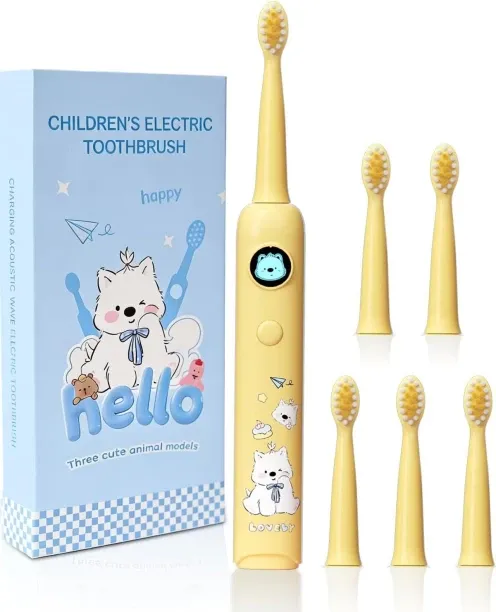 Zuosheng Kids Rechargeable Sonic Electric Toothbrush, 6 Soft Brush Heads, 5 Modes, Cartoon LED, IPX…