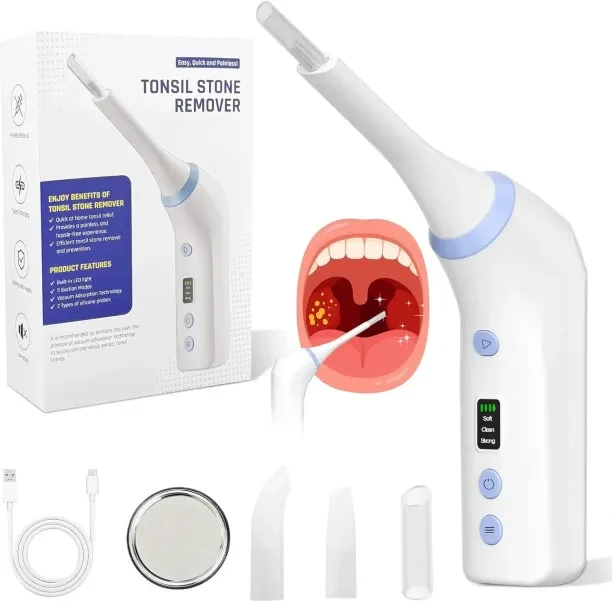 Bloo Tonsil stone removal tool, electric tonsil stone removal kit, with LED light and 3 suction lev…