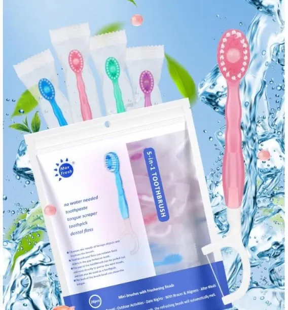 Solala 5-in-1 Disposable Toothbrushes with Toothpaste, Travel Toothbrush Set with Floss, Pick & Ton…