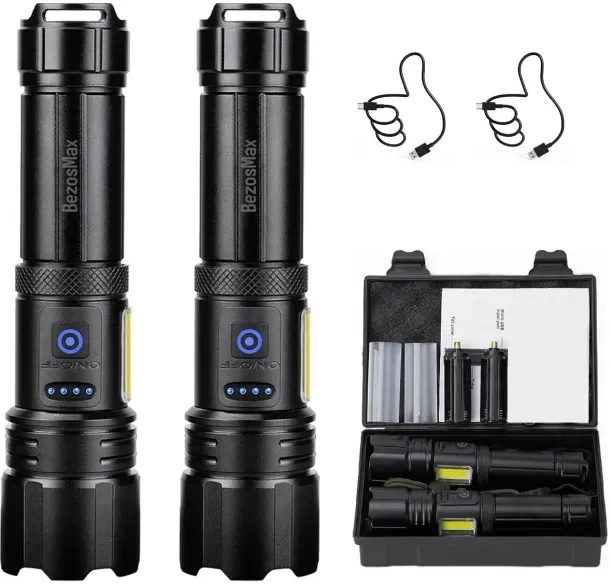 BezosMax Rechargeable Torch, 10000 Lumens Super Bright Torches, 5000 mAh Long Lasting, 7 Modes, IPX…