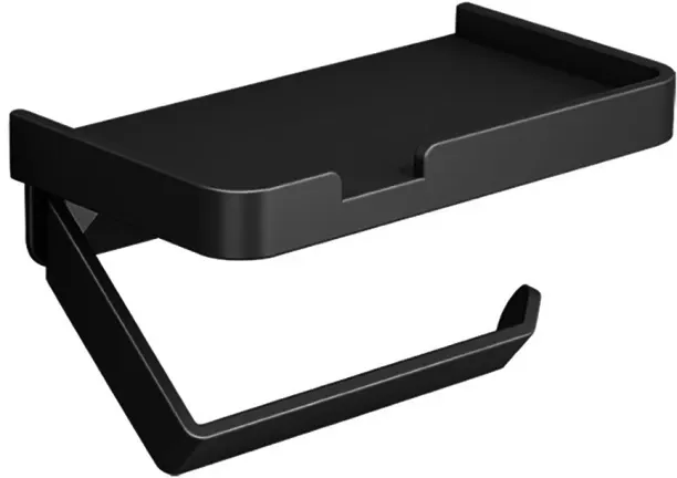 ALANES Wall Mounted Toilet Paper Roll Holder with Phone Shelf For Bathroom - Black Aluminium Rack S…