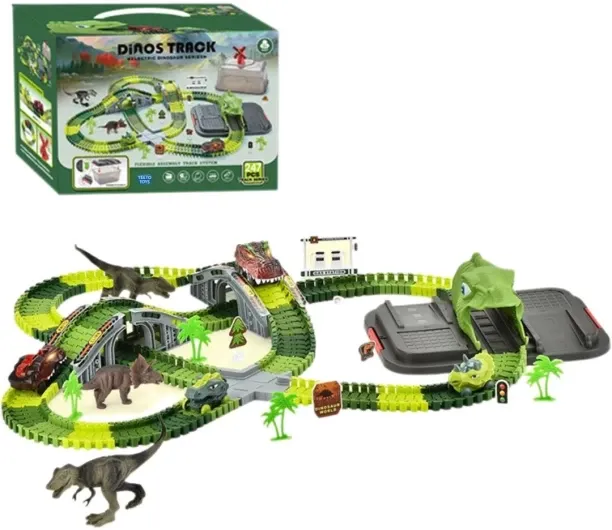 Generic 247pc XL Electric Dinosaur Track Car Play Set - Slot Car Toy for Boys Gun