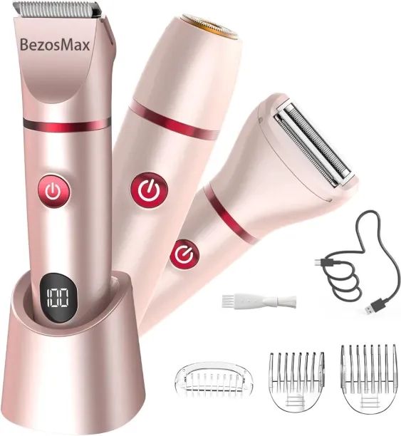 BezosMax 3 in 1 Electric Shaver with IPX7 Waterproof for Women, Skin Protection Body Trimmer with L…